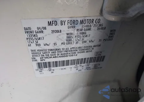 2008 Ford Edge Sel from USA, damaged, VIN 2FMDK48C68BB10512